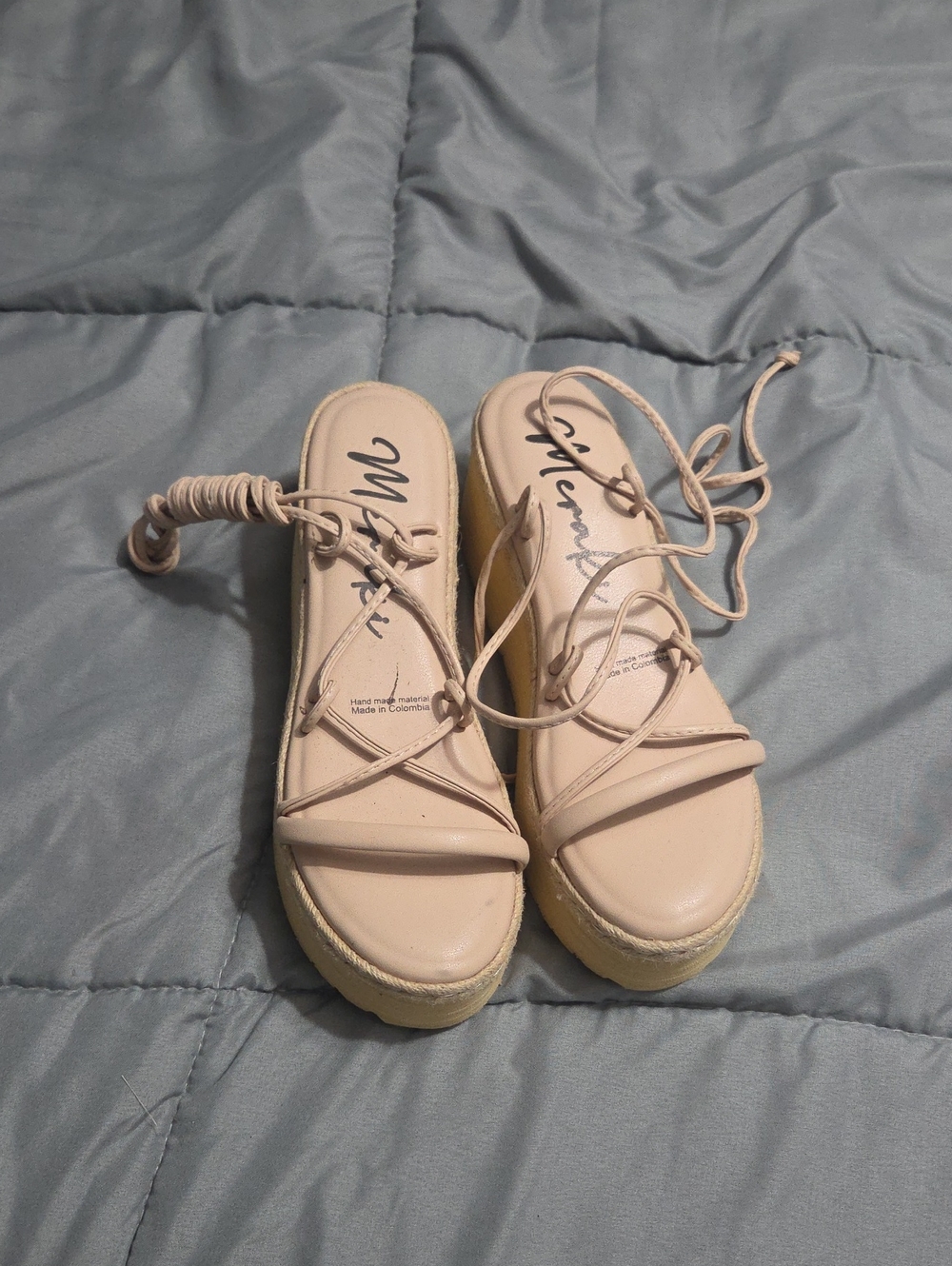 Women's Beige Lace-Up Platform Sandals